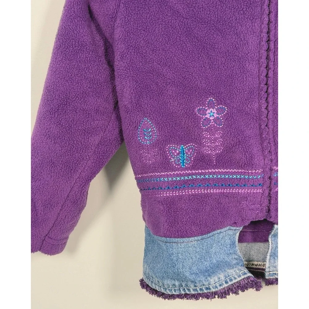 OshKosh Bgosh Girls 3T Purple Fleece Hoodie Butterfly Denim Trim Jacket